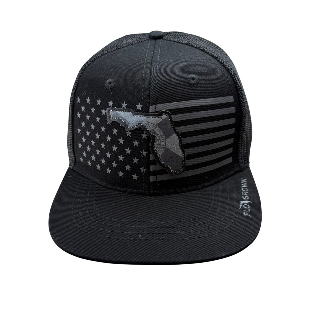 FloGrown Florida State Flag Snapback Trucker Hat Mens Black Grey NEW